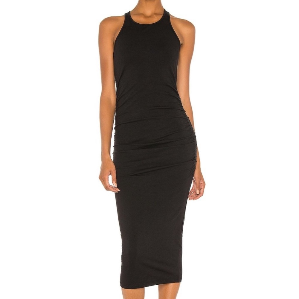Michael Stars Racerback Ruched Midi Dress in Rust Orange Terracota M